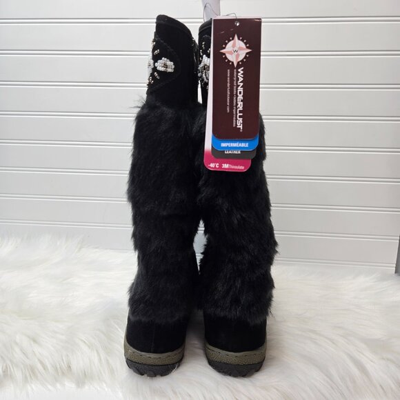 Wanderlust Women's Nika Black Fur Knee-High Boots Shoes 8 Wide W 1077498-9 New - Picture 10 of 16